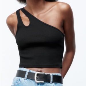 Zara Medium asymmetrical rib top khaki green